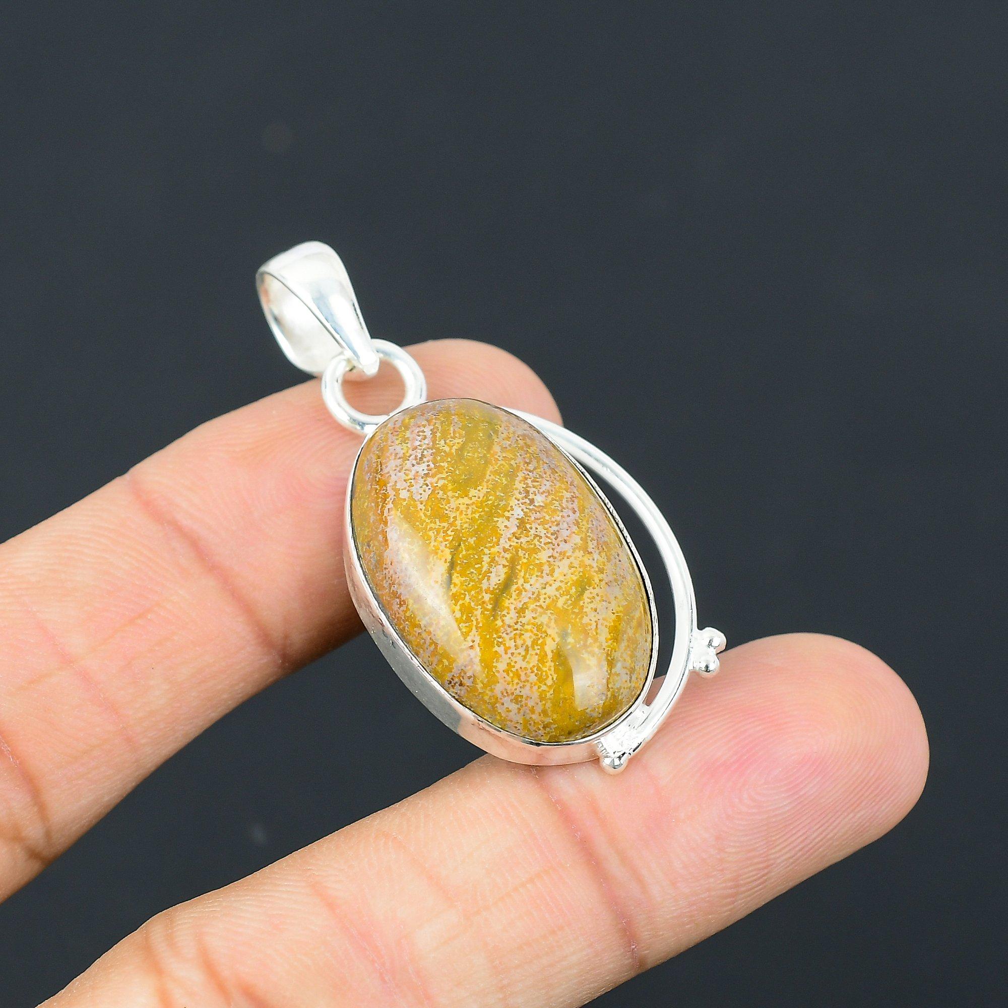 Womens day Deal Sterling Silver Oval Ocean Jasper Stone Anniversary Wife Pendant
