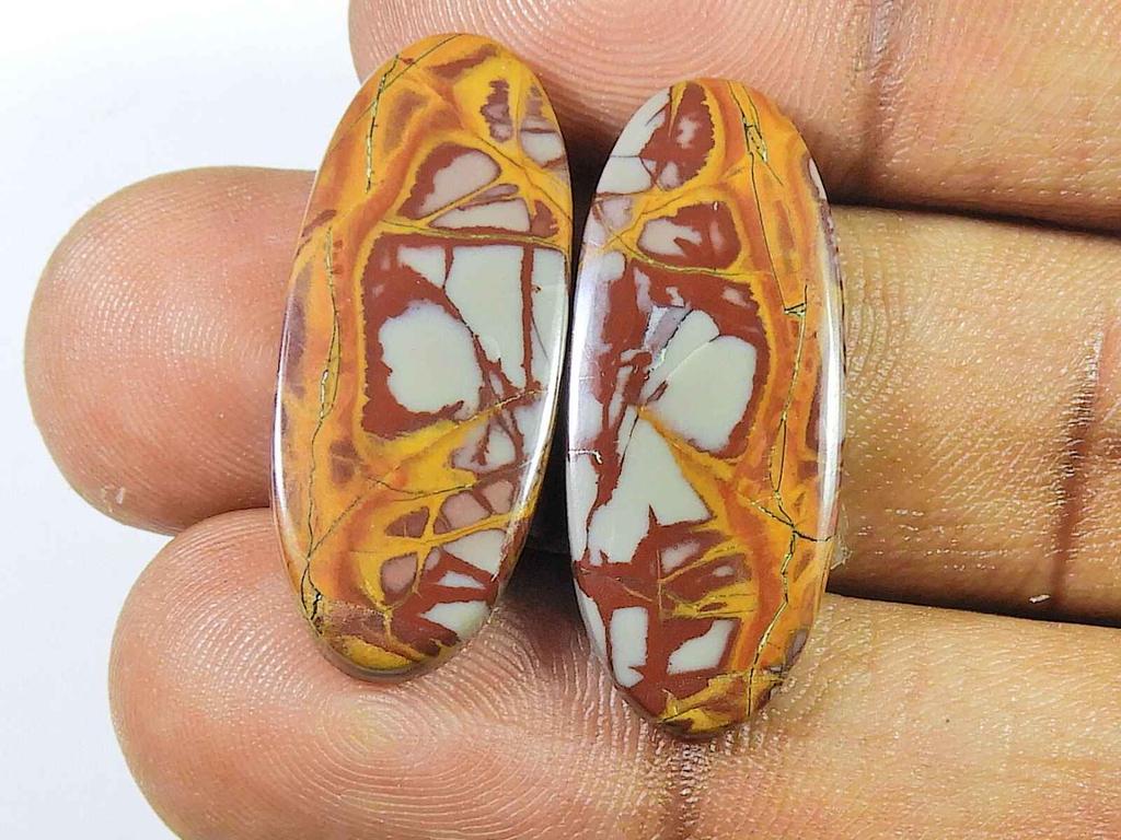 25Cts. Natural Noreena Jasper (12mm X 29mm Each) Oval Cabochon Match Pair SK-2733
