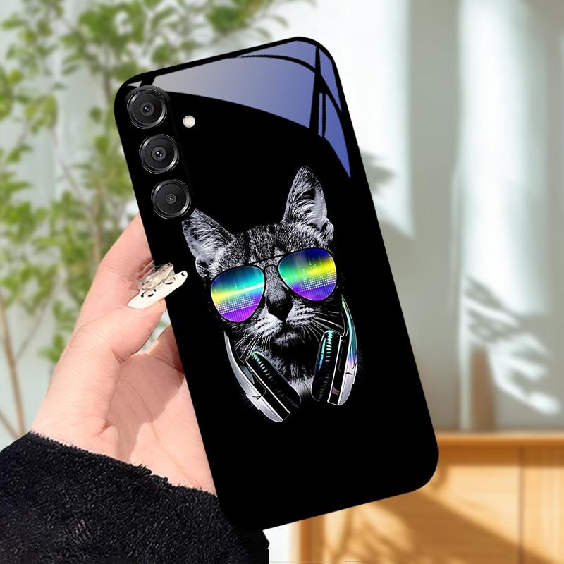 For Samsung A25 A26 Cute Case A35 A36 A55 A56 5G Tempered Glass Phone Cover For Galaxy A15 4G 5G Hard PC Glass Protective Fundas