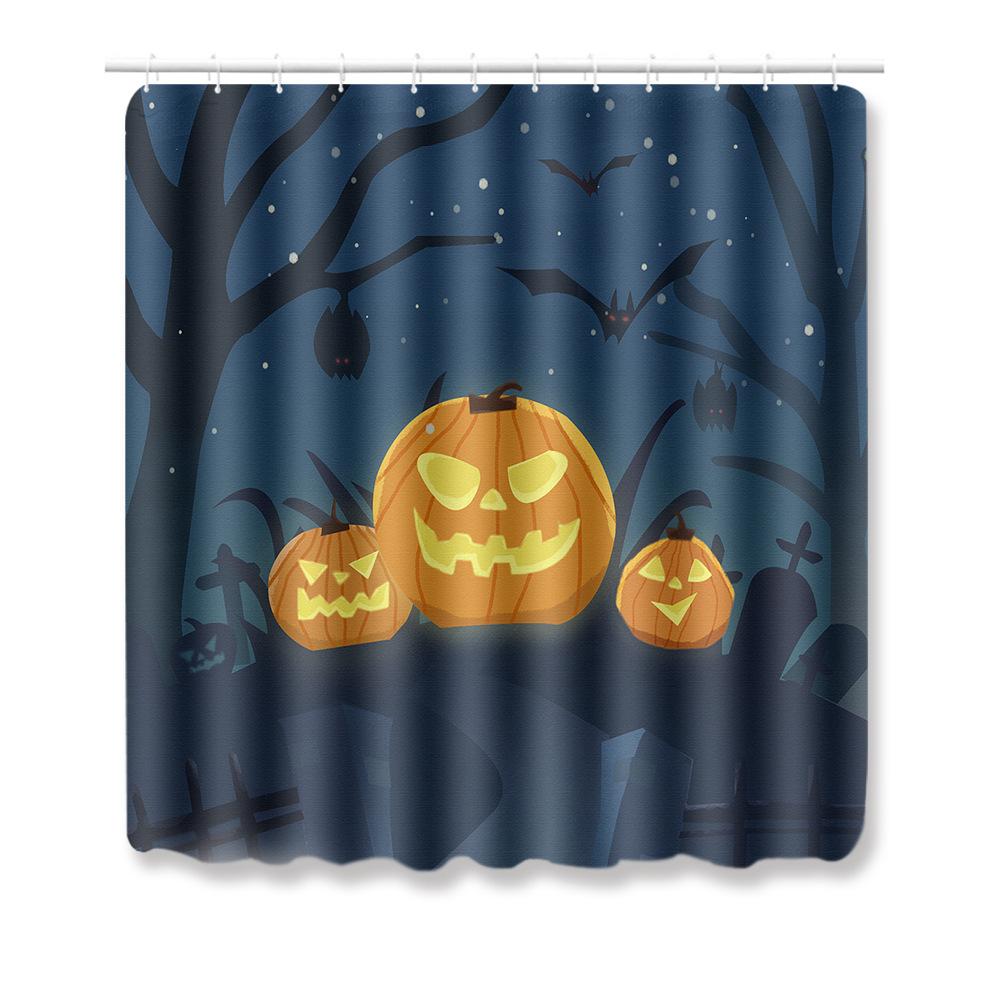 Halloween Duschvorhang Bodenmatte Kombination Vierteilige Haushalts-Fußmatte Schlafzimmer Rutschfester Teppich
