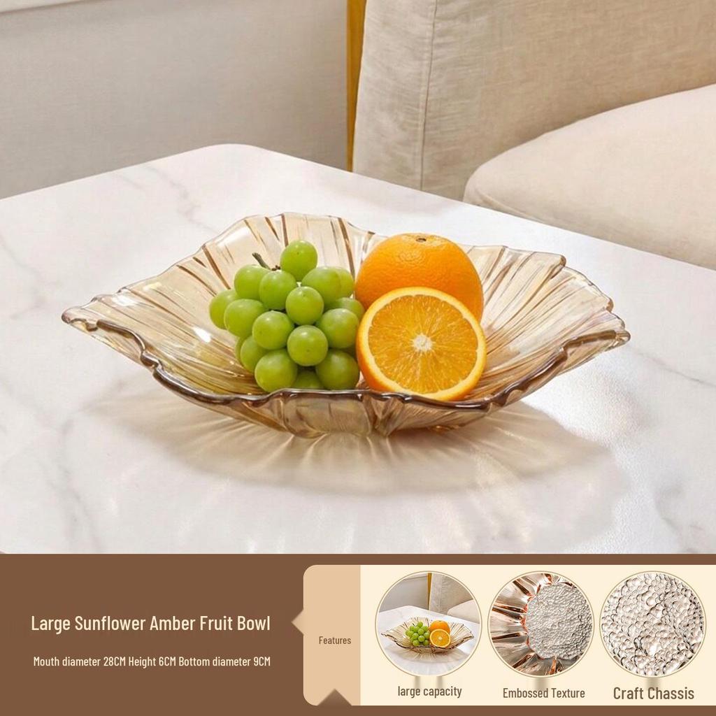 Sonnenblumen Kristallglas Obstschale – Modernes Wohnzimmer-Mittelstück für Salate, Snacks, Trockenfrüchte und Süßigkeiten.