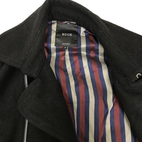 RUPERT EDGE Riders Style Wool Pea Coat Men M Black Blouson Outerwear Jumper Short Length Double Zip(USED)