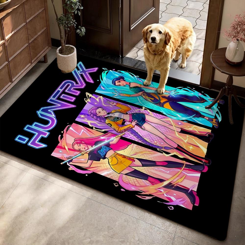 Kpop Demon Hunters Neon Stage Indoor Rug Nonslip Thick Carpet For Entryway Home Party Decor Valentine'S Day Gift