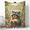 Cozy Flannel Blanket with Cute Raccoon Holding Glowing Hearts, Adorned with Sunshine Garden And Magical Elements, Super Soft Warm Throw Blanket for Be