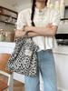 Stylish Vintage Leopard Print Corduroy Shoulder Bag Spacious Tote For Daily Use