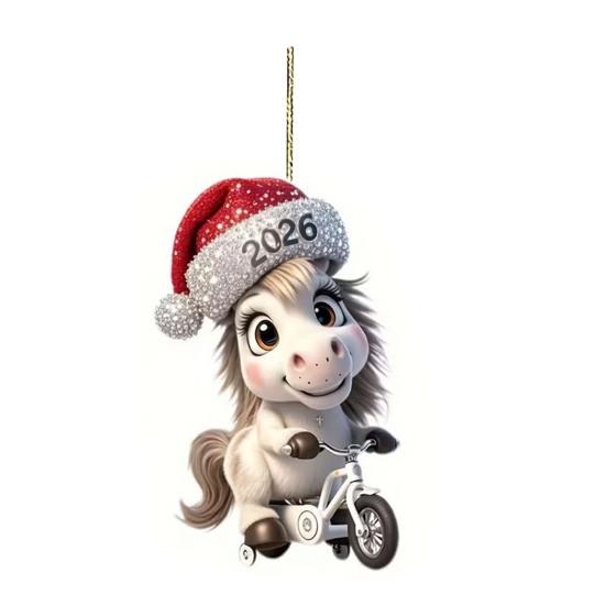 Christmas Pony Ornament 2D Acrylic Hanging Decor for Car And Tree Cute Horse Design Holiday Gift for Kids