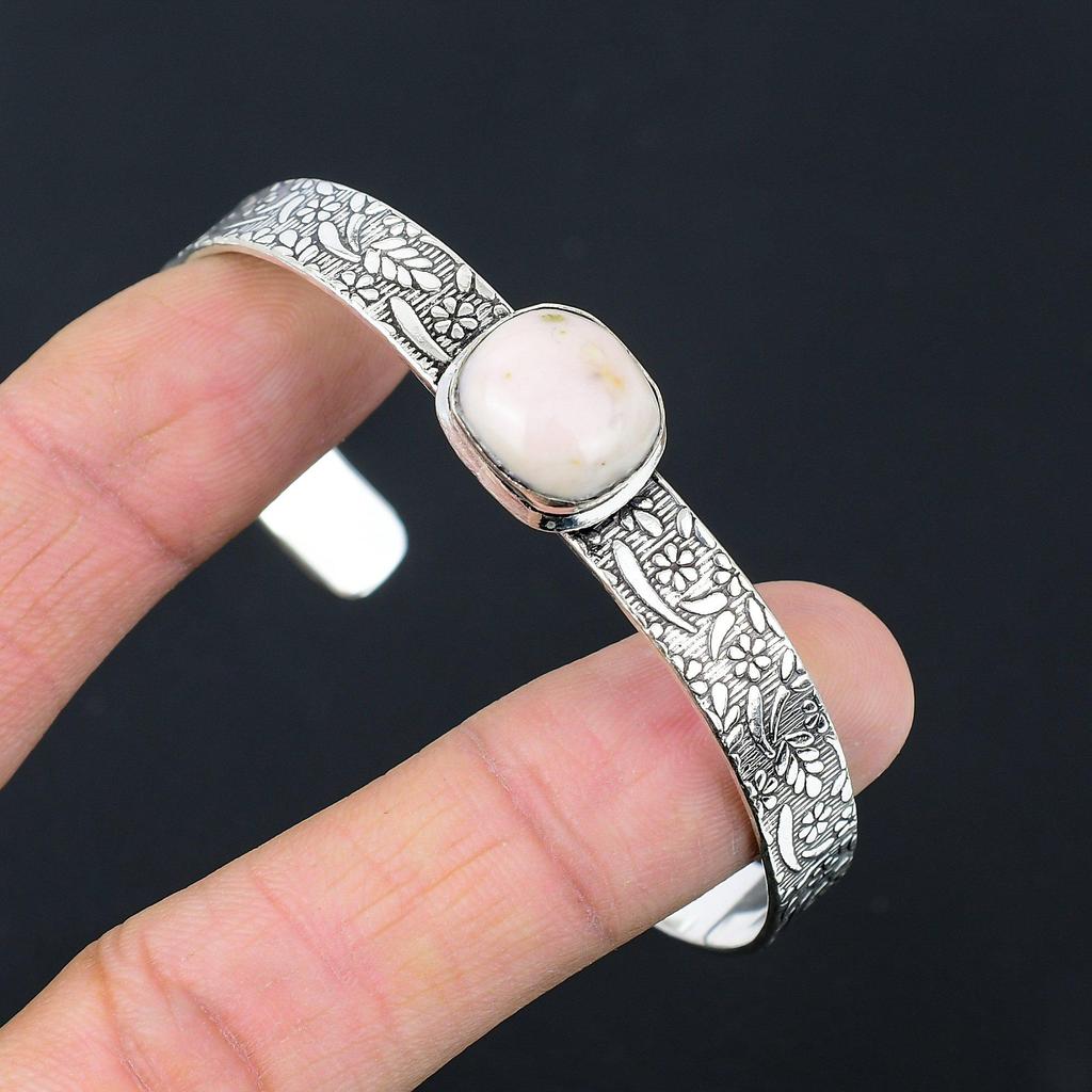 Daughters Day Sale Oval Pink Opal Gemstone 925 Sterling Silver Bangle Bracelet