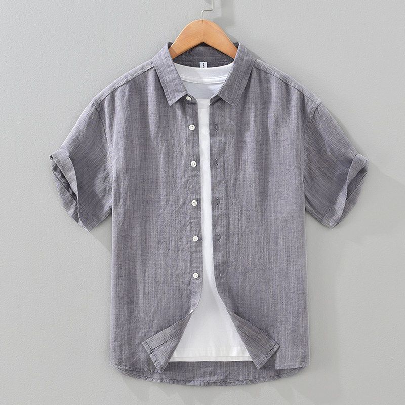 Foreign Trade Surplus Summer New Solid Color Linen Short-Sleeve Shirt for Men, Loose Casual Shirt, Lyocell Ice Silk Top