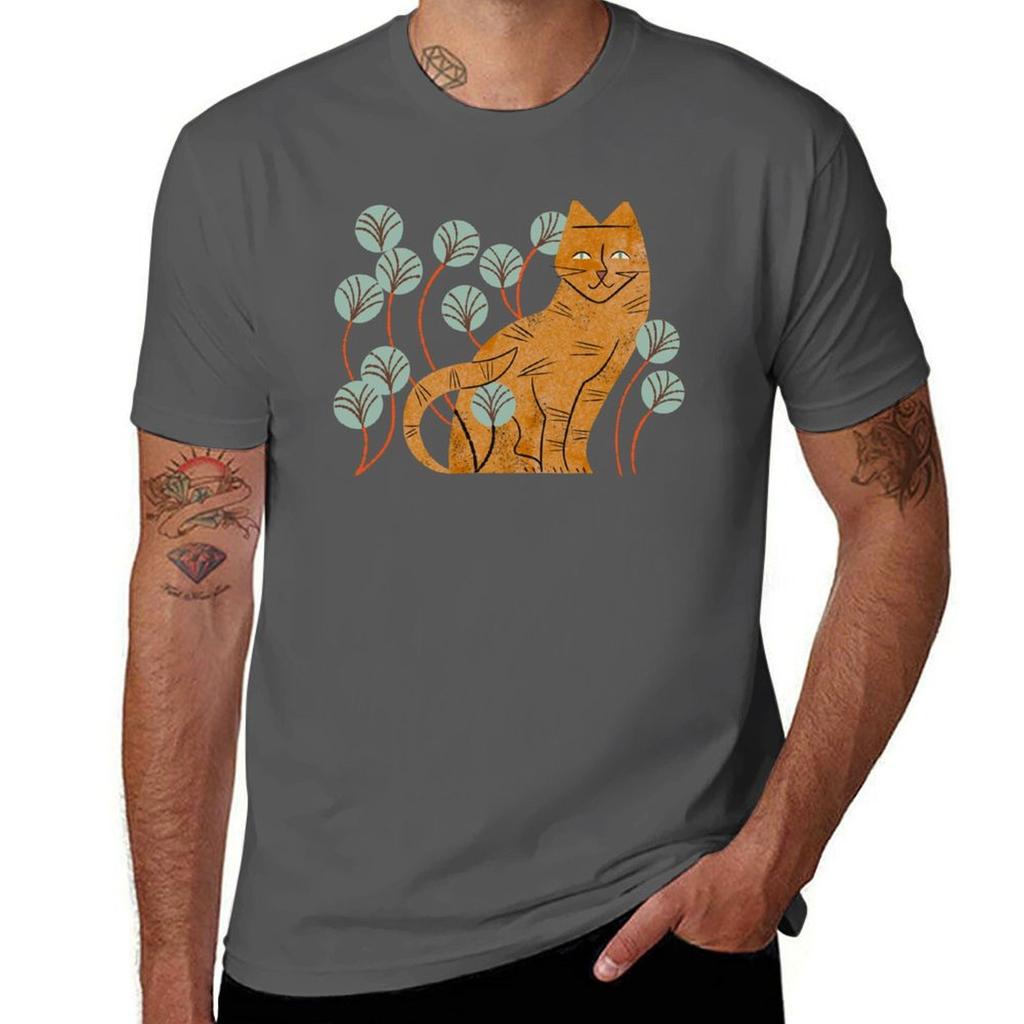 Ginger Tabby And Wildflowers Tshirt Basic Short Sleeve For Unisex Tshirt