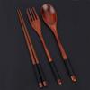 Wooden Chopsticks Spoon Fork Tableware Dinnerware 3pcs Set (with black thread)