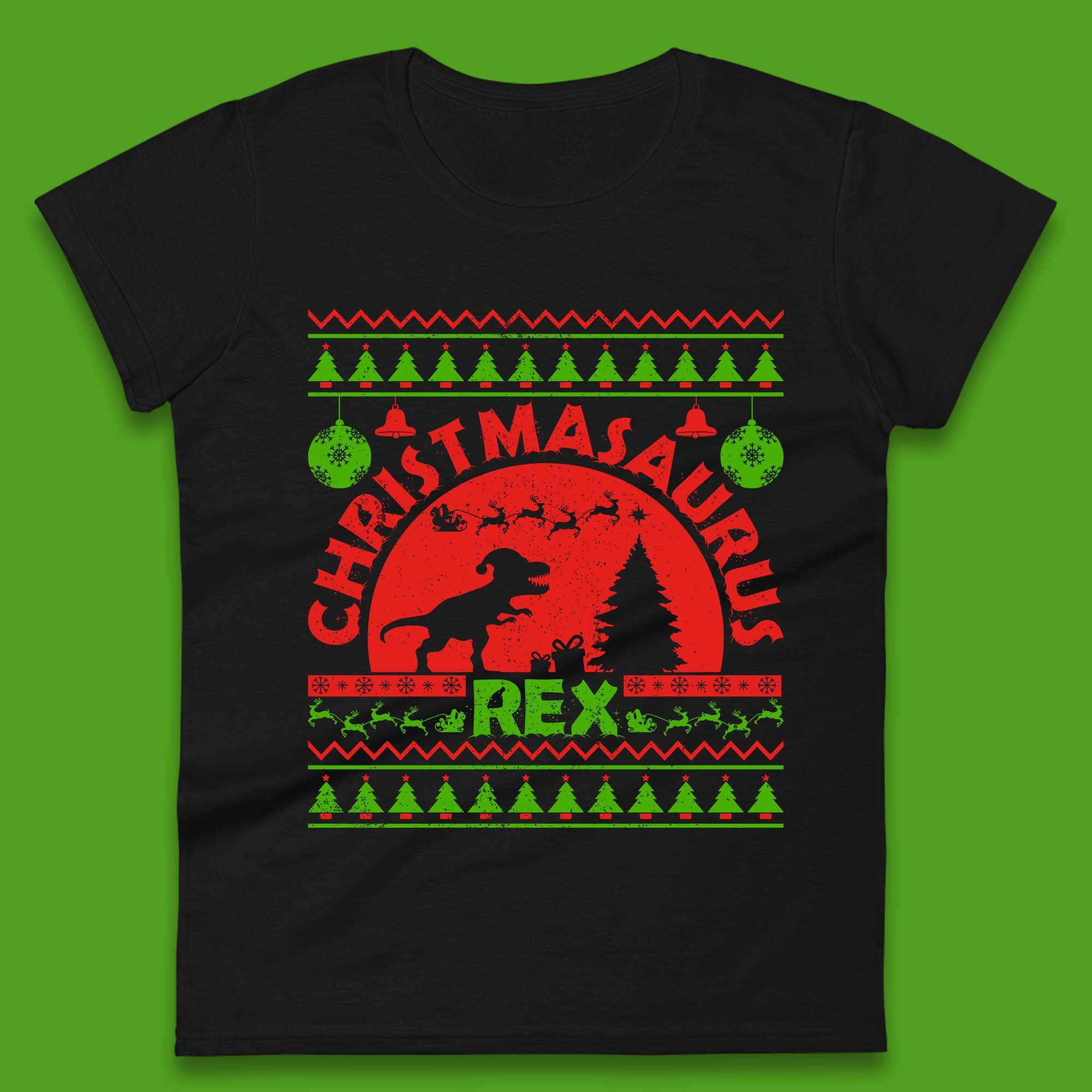 Christmasaurus Rex Womens T-Shirt Mens Tops Tees Unisex 3XL