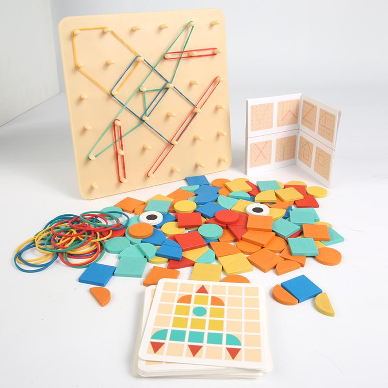 2-In-1 Wooden Mosaic Puzzle & Pegboard Set - Creative Shape Building Double-Sided Early Fun Montessor Benefit Intelligence Game