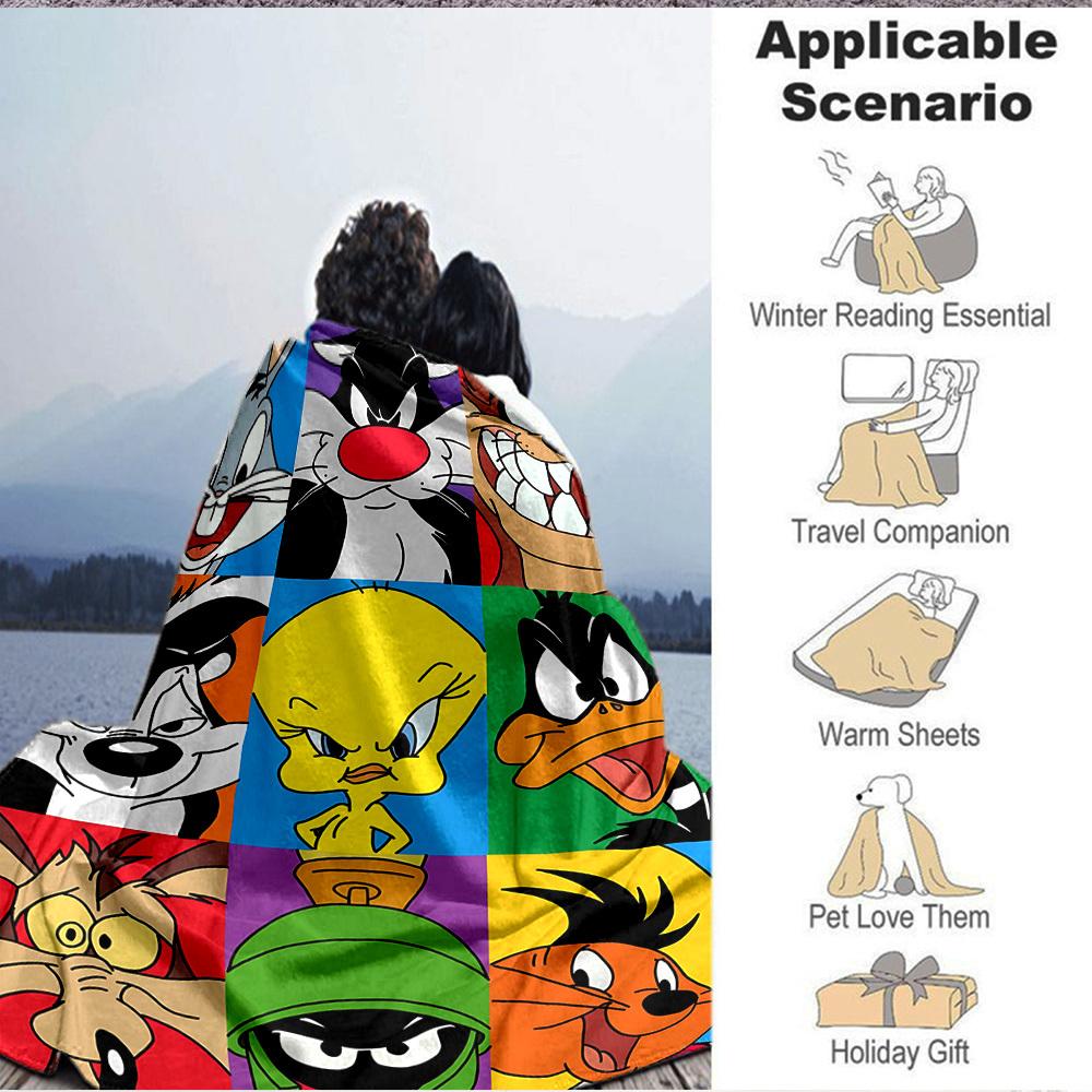 1pc Looney Tunes Blanket Lightweight Flannel Throw For Sofa, Bed, Travel, Camping, Livingroom, Office, Couch, Chair, And Bed