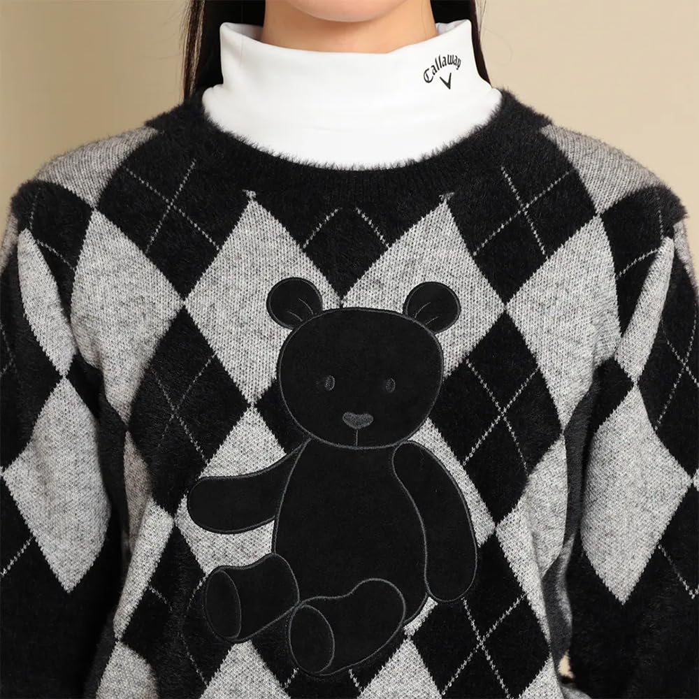 Callaway Argyle Crew Neck Golf C23218205 Size L Women's Sweater, Sweater, 1010_Black,
