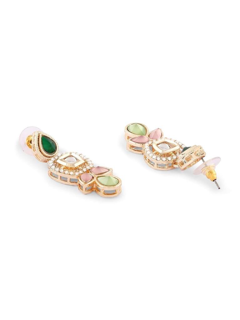 Green Pink Stones Austrian Diamonds Embellished Choker Necklace Earring & Ring Set For Women
