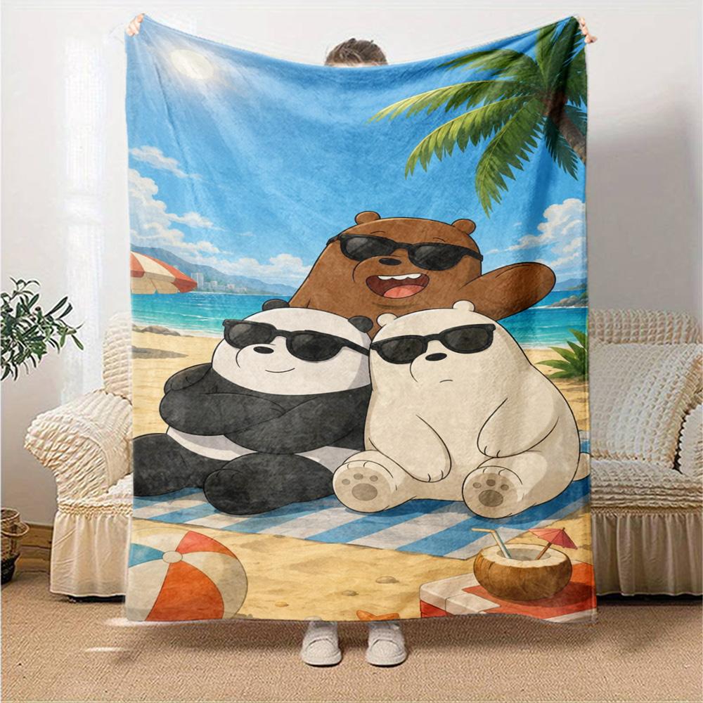 We Bare Bears Print Flannel Blanket High Quality Warm Comfortable Cover for All Seasons Perfect for Gifts Home Decor