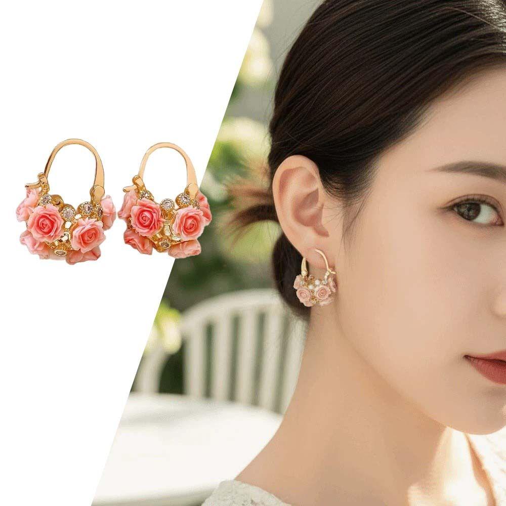 1 pair Shiny Flower Basket Ear Cuff Temperament Sweet Fairy Style Earrings  Birthday