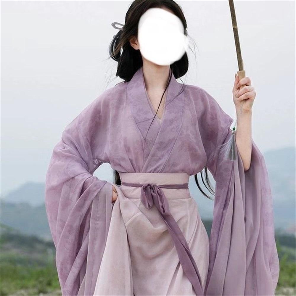 Elegant Hanfu Women Cross Collar Chinese Style Dance Dress For Wei And Jin Dynasties