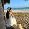 Elegante Vestito da Spiaggia Bianco Senza Maniche Stile Fata Francese per Donna