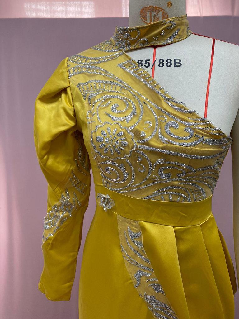2025 Cross-Border European & American Women's Gold-Accented High-Neck Irregular Banquet Dress