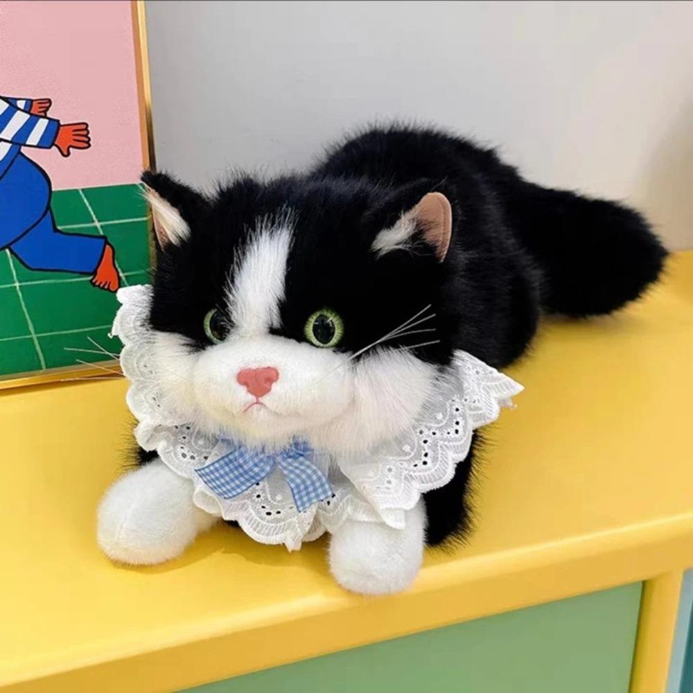 New Soft Simulation Cat Fluffy Voiced Ragdoll Cat Cute Cartoon With Bib Simulated Kitten Model Home Decor Stuffed & Plush Animal