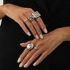 Exaggerated Black Love Acrylic Diamond Ring Set, Design Sense Metal Threaded Lip Ring