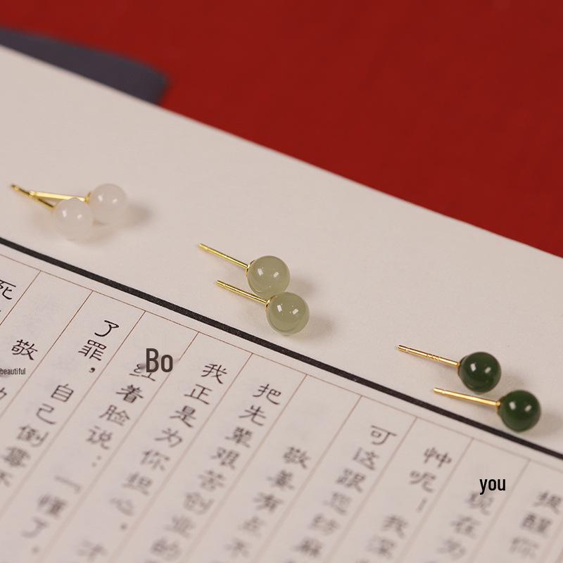 Tichiya S925 Sterling Silver Natural Hetian Jade Nephrite Earrings - Simple, Versatile, and Exquisite New Style