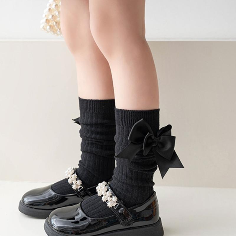 Girls Knee High Cotton Socks Big Ribbons Bow Back To School Socks, Ribbons Bows Long Socks Uniform Party Wear Stockings