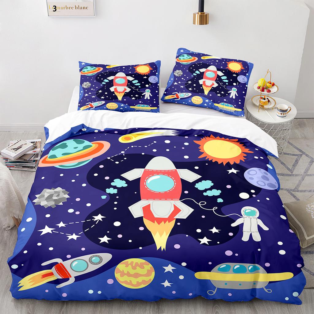 Galaxy Duvet Cover Set, Astronaut 3 Piece Bedding Set Outer Space Queen Quilt Cover,King/Full/Twin Size Comforter Cover for Boys