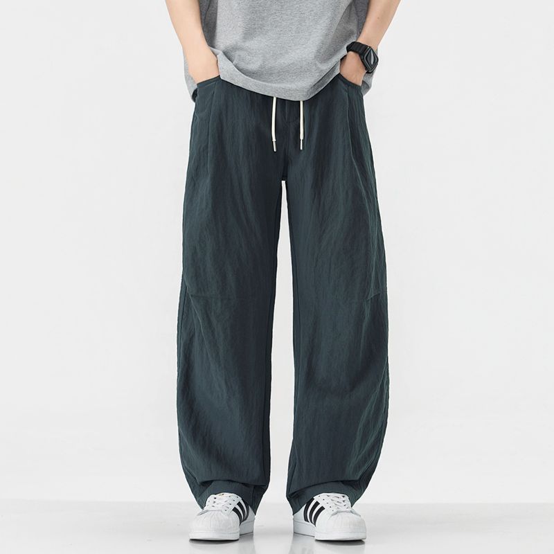 American fashion trendy brand Lyocell cool casual pants men's solid color simple loose drape straight trousers men