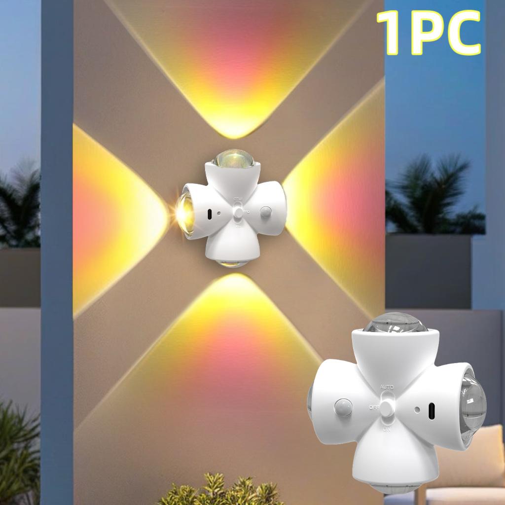 

USB Смарт Датчик Движения Ночник 4 Сторонняя Подсветка 3 Режима Настенный Атмосферный Светильник для Спальни Хэллоуина Рождественский Декор 1PC White