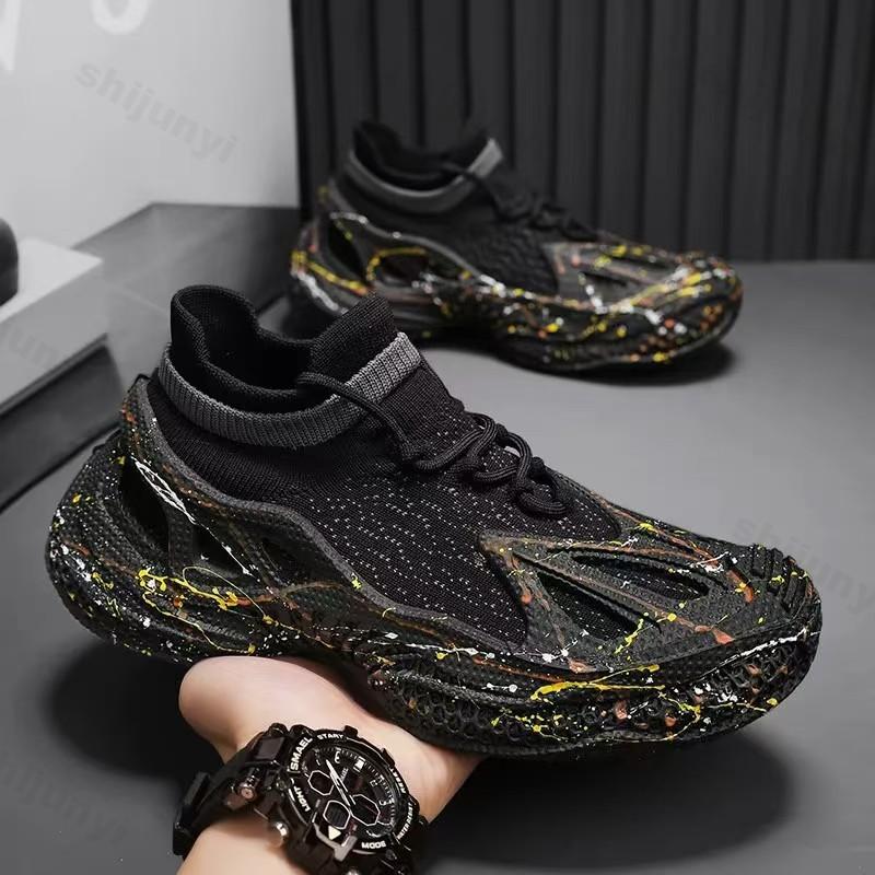 Fashion Men Casual Sports Shoes Non-Slip Lightweight Breathable Mesh Autumn Men Running Shoes Graffiti Fashion Outdoor Casual Shoes