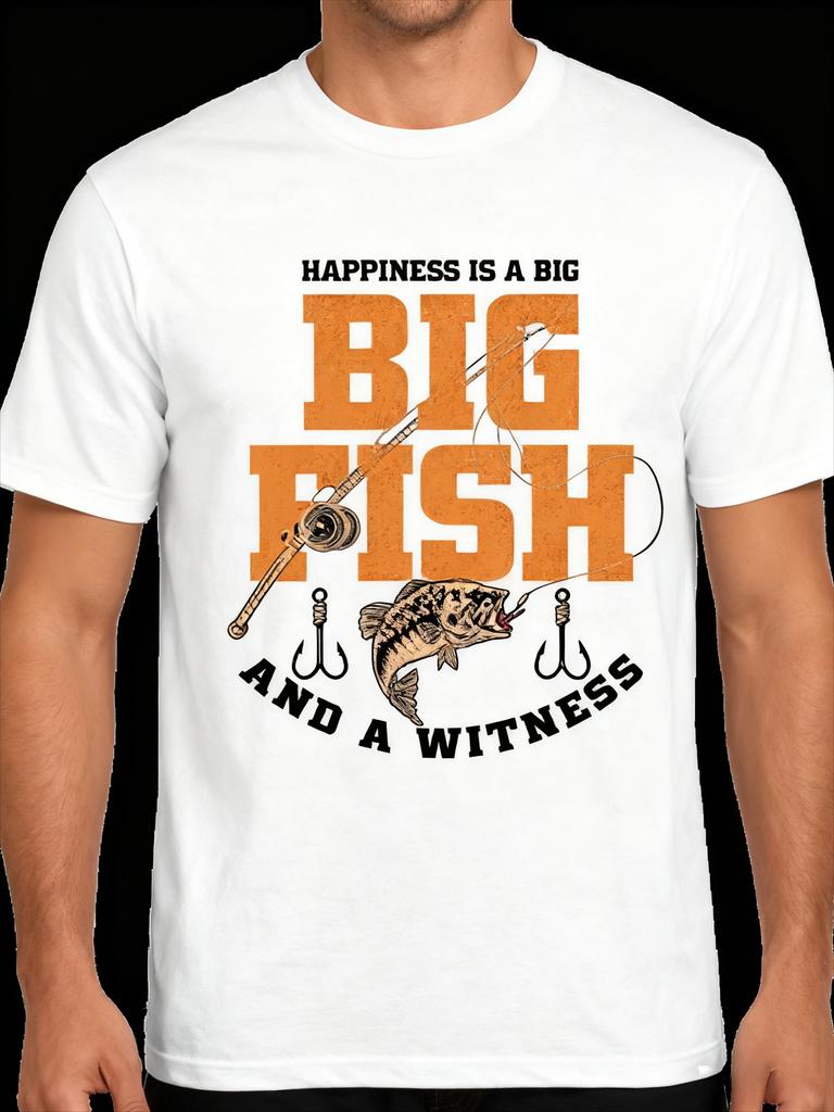 Glück ist ein großer Fisch Grafik-T-Shirt Vintage Angelzitat Druck Baumwoll-T-Shirt Outdoor Angler Top für Männer Frauen