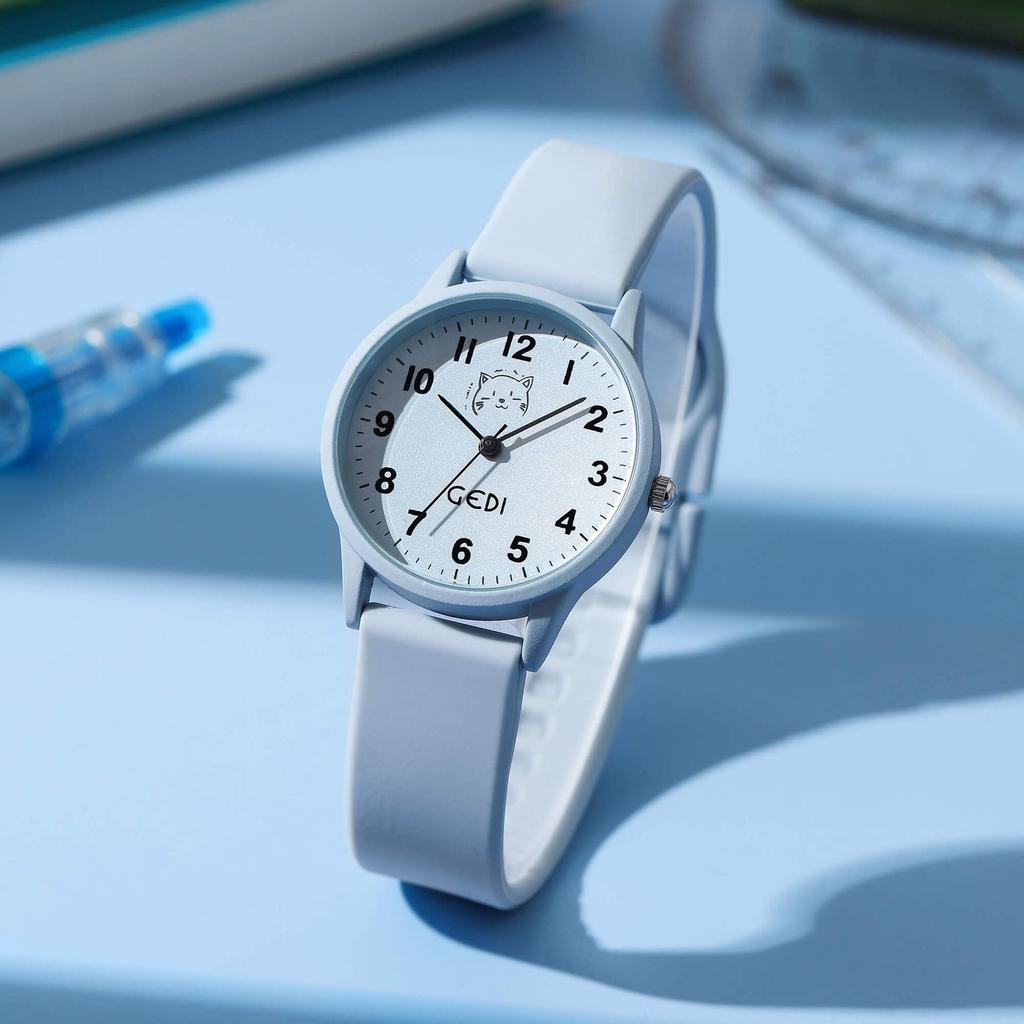Candy Color Silicone Student Watch Compact Cartoon Round Dial Quartz Watch Ladies Waterproof Watch
