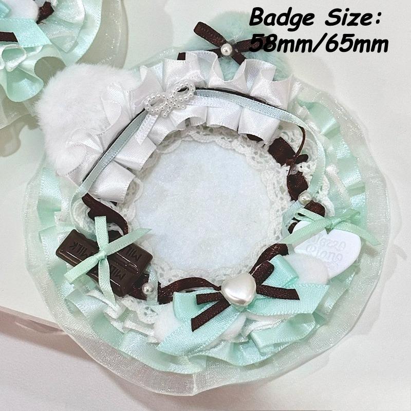 Cute Angel Cat Badge Holder for 58mm 65mm Anime Badges Lace Photo Card Holder 3 Inch Kpop Idol Photo Frames Handmade Card Binder