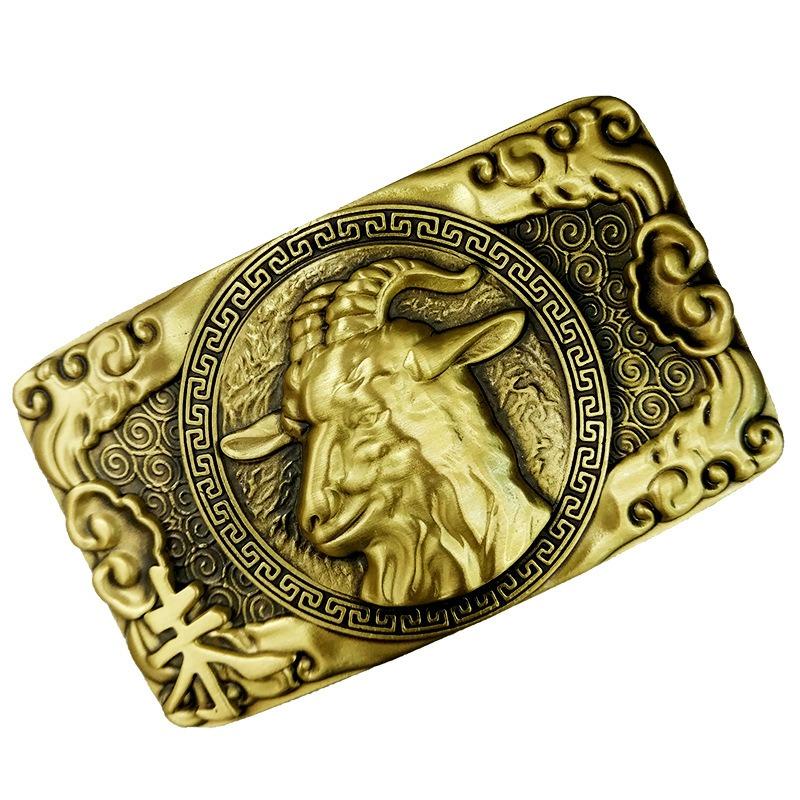 Zodiac Pure Copper Belt, Button Head Men's 3.8 Belt, Head Brass Solid Full Brass Belt Head Clip