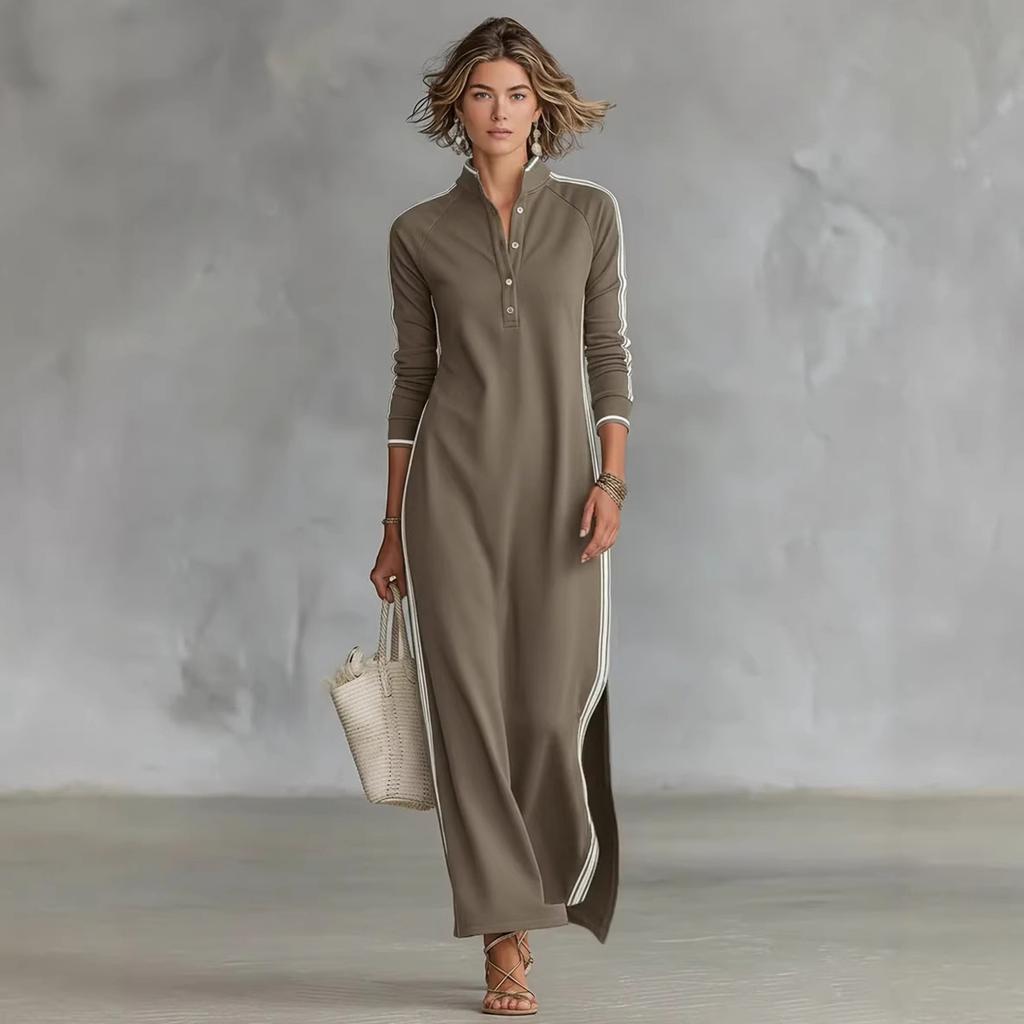 Damen Langarm-Hoodie-Kleid mit Paspelknopfleiste für Freizeit und Alltag
