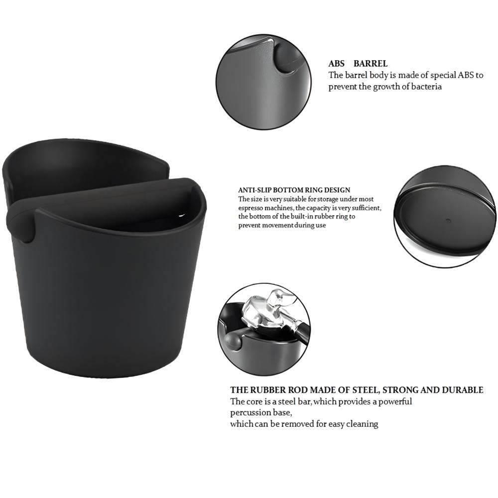 Espresso Coffee Knock Box for Grounds with Removable Shock-Absorbent Knock Bar and Anti-Slip Base, Coffee Knock Box Container, Black