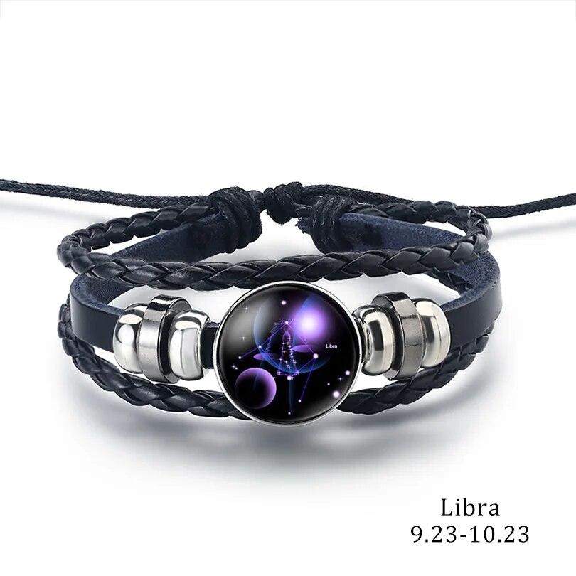 12 Zodiac Signs Constellation Charm Bracelet Men's and Women's Fashion Multi-layer Woven Leather Couple Bracelet Accessories