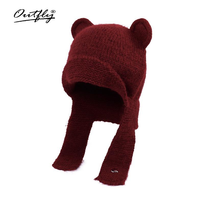 

25 autumn and winter new wool hat funny cute bear ears plush pullover hat warm and cold knitted hat woman elastic 56-62cm