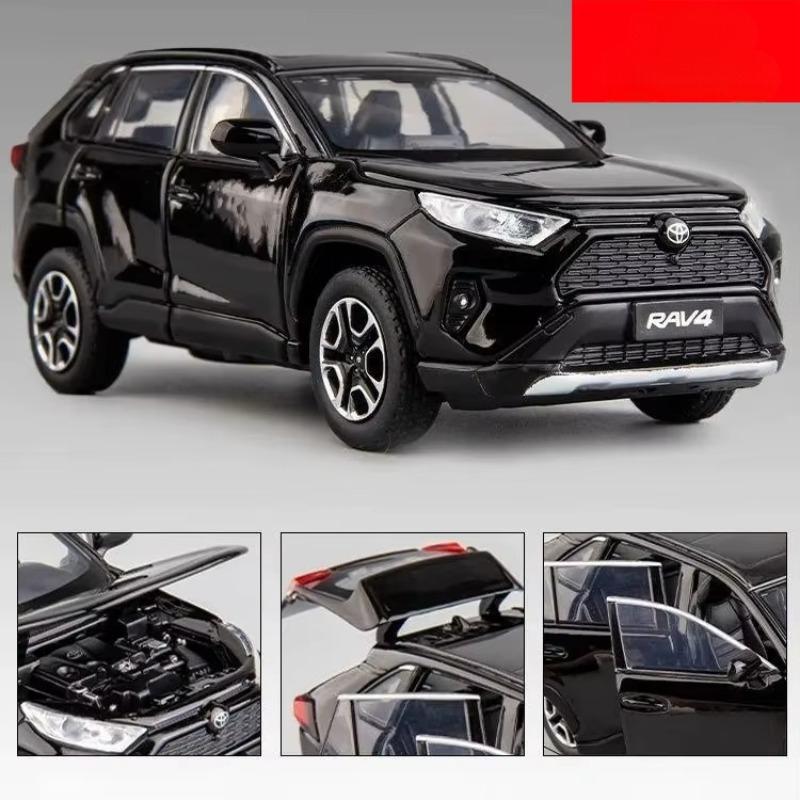 1/32 Toyota RAV4 SUV Off-Road Toy Car, JKM Diecast Metal Model Sound & Light Doors Openable Educational Collection Gift for Boy