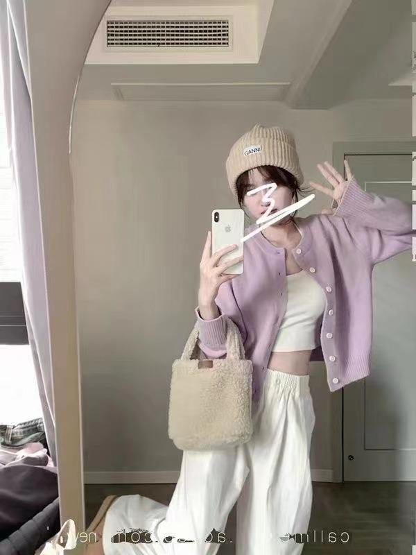 

KANING Women s Light Blue Knitted Cardigan Coat - Lazy Style, Soft, Short, Long Sleeve, New for Autumn 2025 One Size