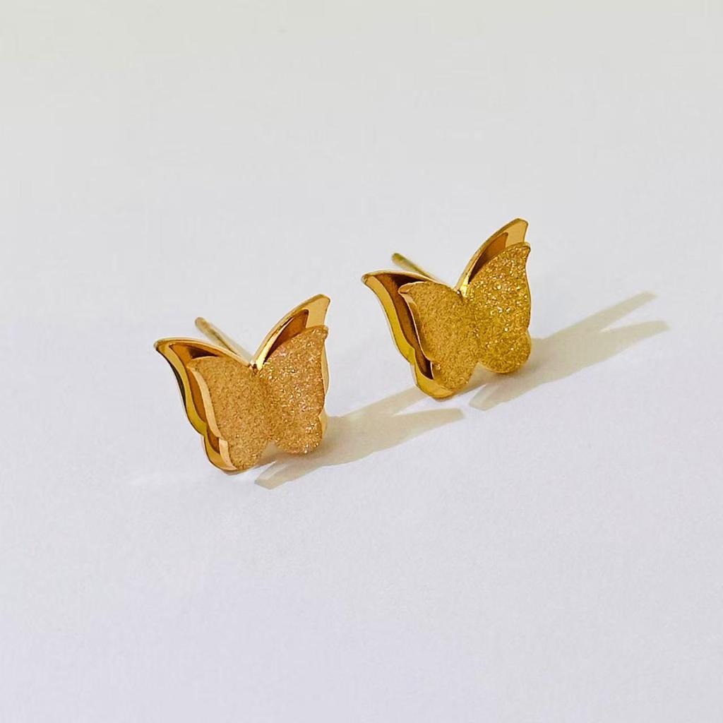 Butterfly Earrings for Women, Non-fading Titanium Steel, Double-layer 3D Design, Simple & Exquisite, Mori Style