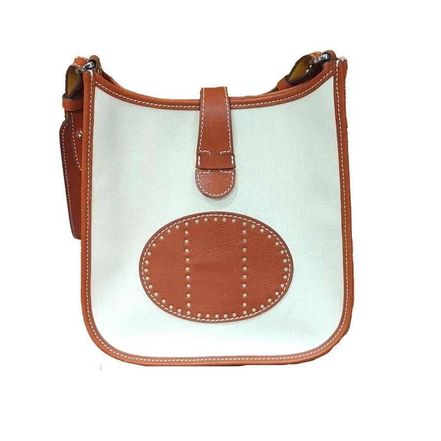 Retro bag, bucket bag, vegetable-tanned cowhide patchwork genuine leather women's bag, versatile for commuting, single-shoulder crossbody bag
