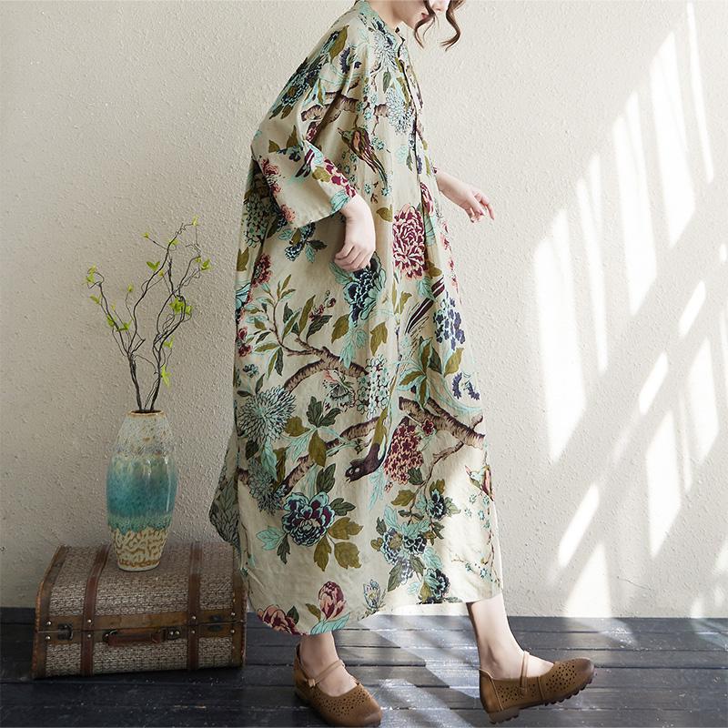Dimanaf 2025 Summer Women Plus Size Loose Dress Vintage Floral Casual Buttons Long Dress New Oversized