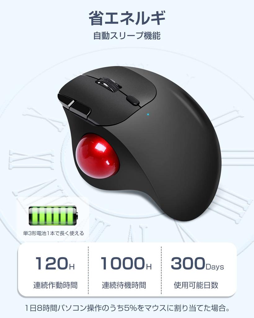 [2023 New Model] Wireless Trackball Mouse, Dual Mode, 2.4GHzBluetooth Compatible, Instant Connection, Thumb-Operated, Connects 3 Devices