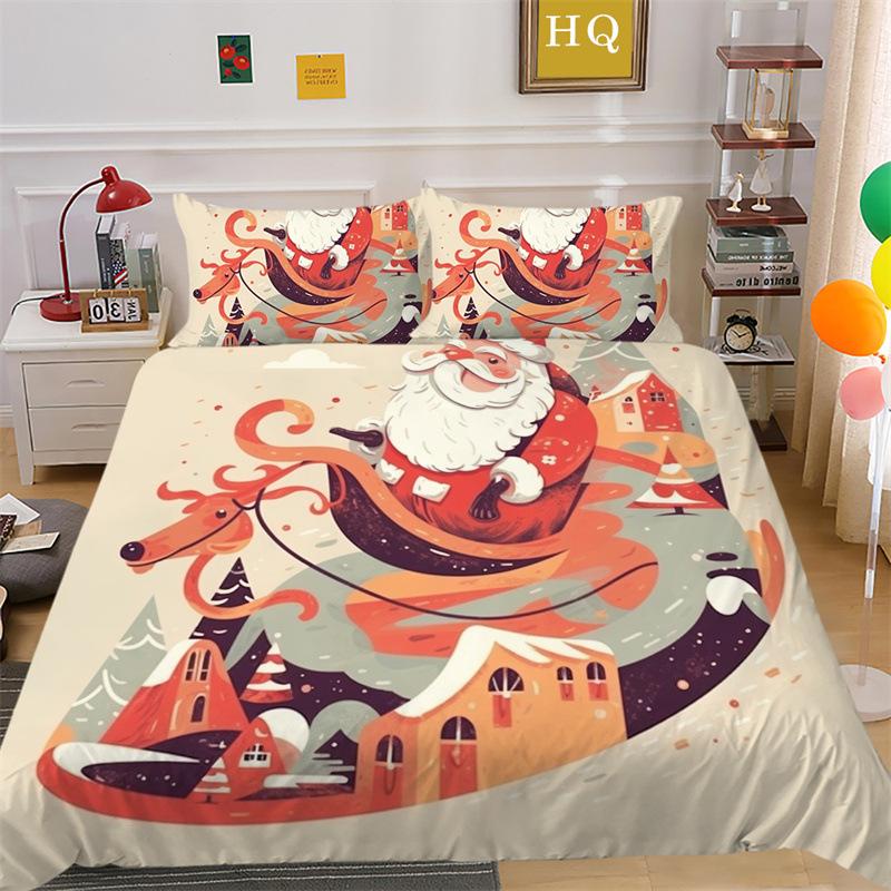 Christmas Elk 3D Printed Polyester Pillowcase Quilt Cover Two or Three Piece Set