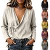 Women's Casual Long Sleeve Cotton Linen V-Neck Blouse with Side Tie for Everyday Wear
