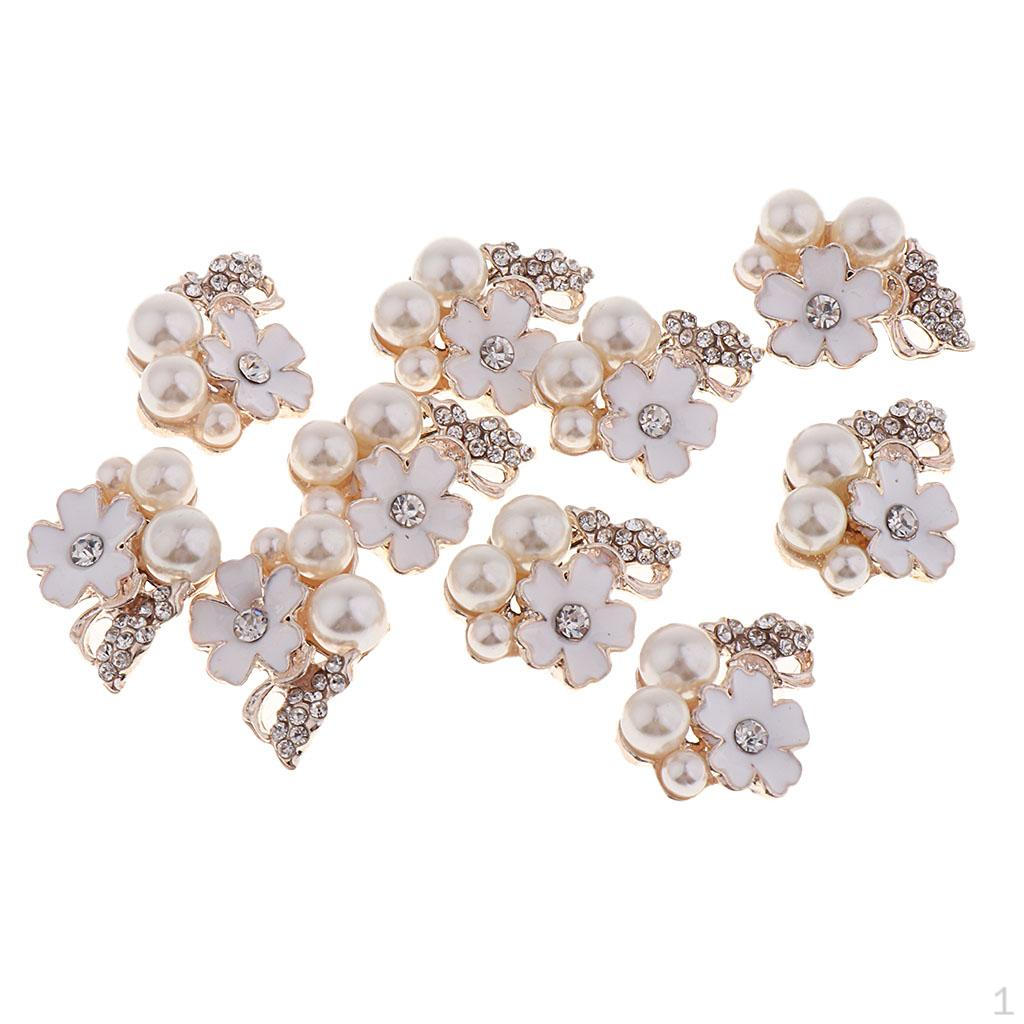 10 Assorted Pearl Rhinestone Flower Buttons for DIY Jewelry Crafts - Elegant Embellishments