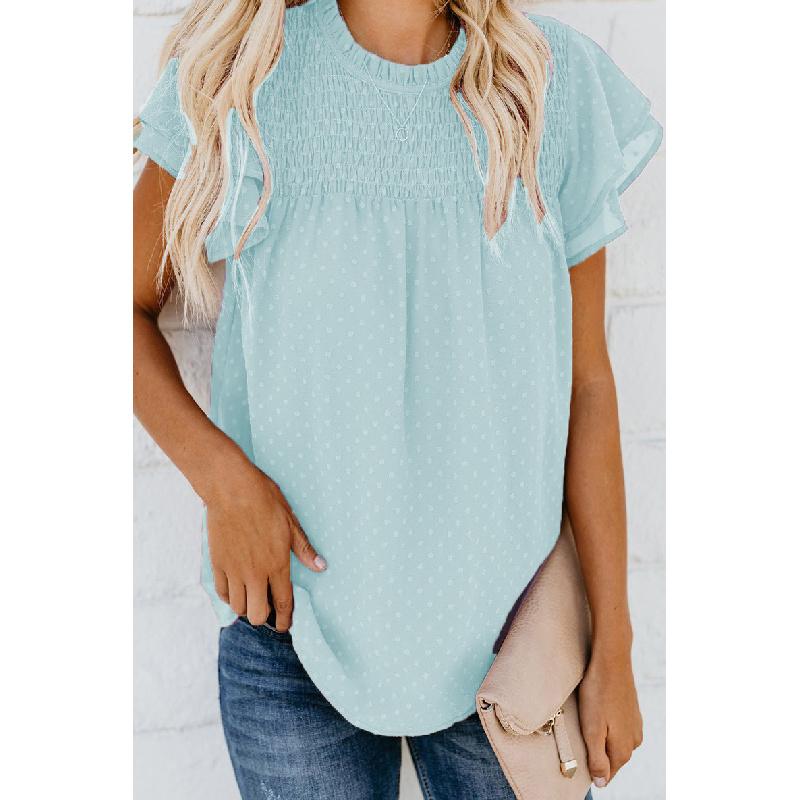 Summer new jacquard chiffon shirt for women, loose fit, round neck, pullover, short sleeve T-shirt
